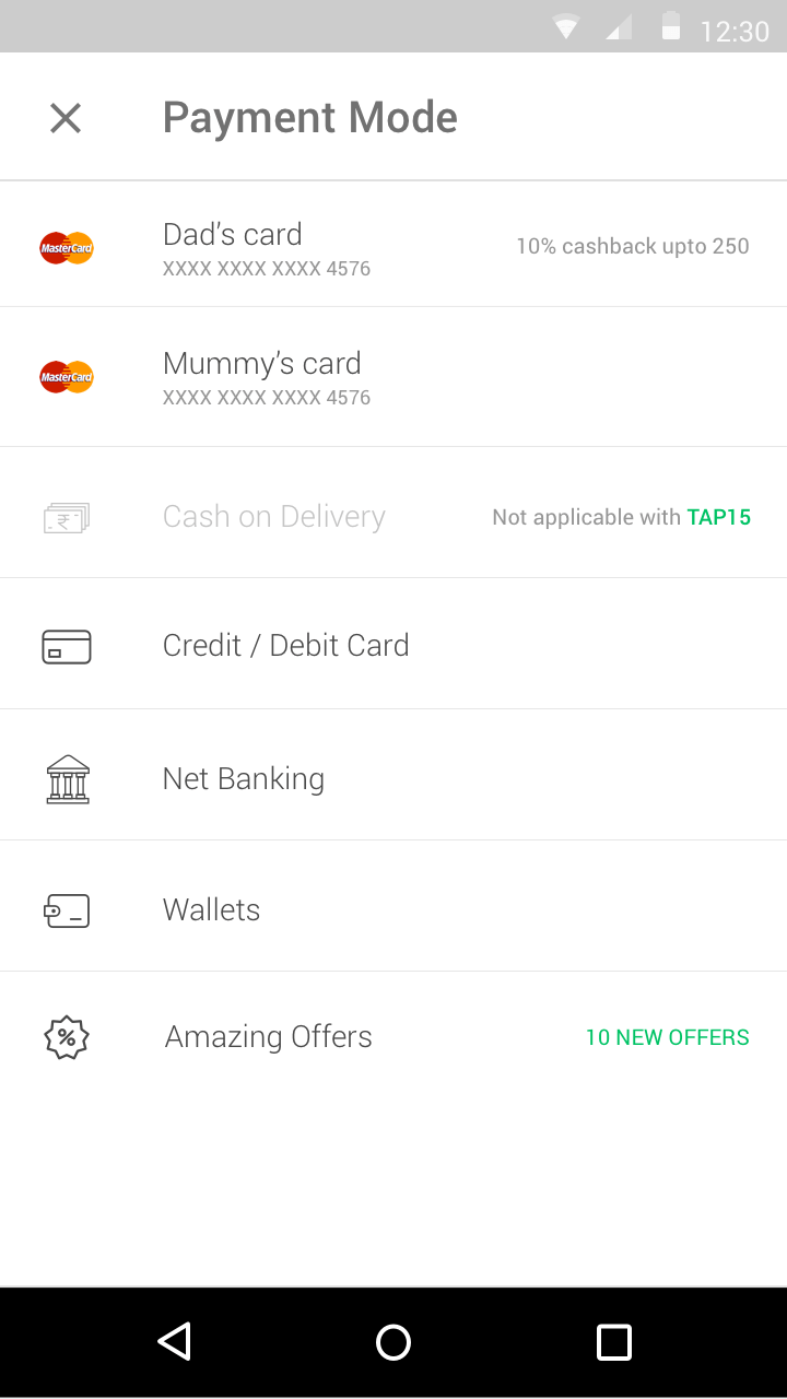Peppertap - New Checkout Available Payment Modes